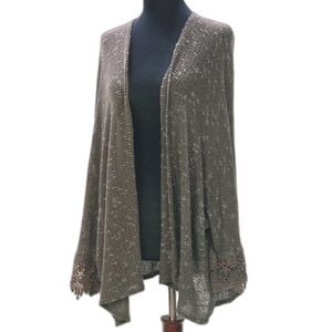 Taylor & Sage | Vintage Sage Green Open Front Lace Sleeve Cardigan Size Large